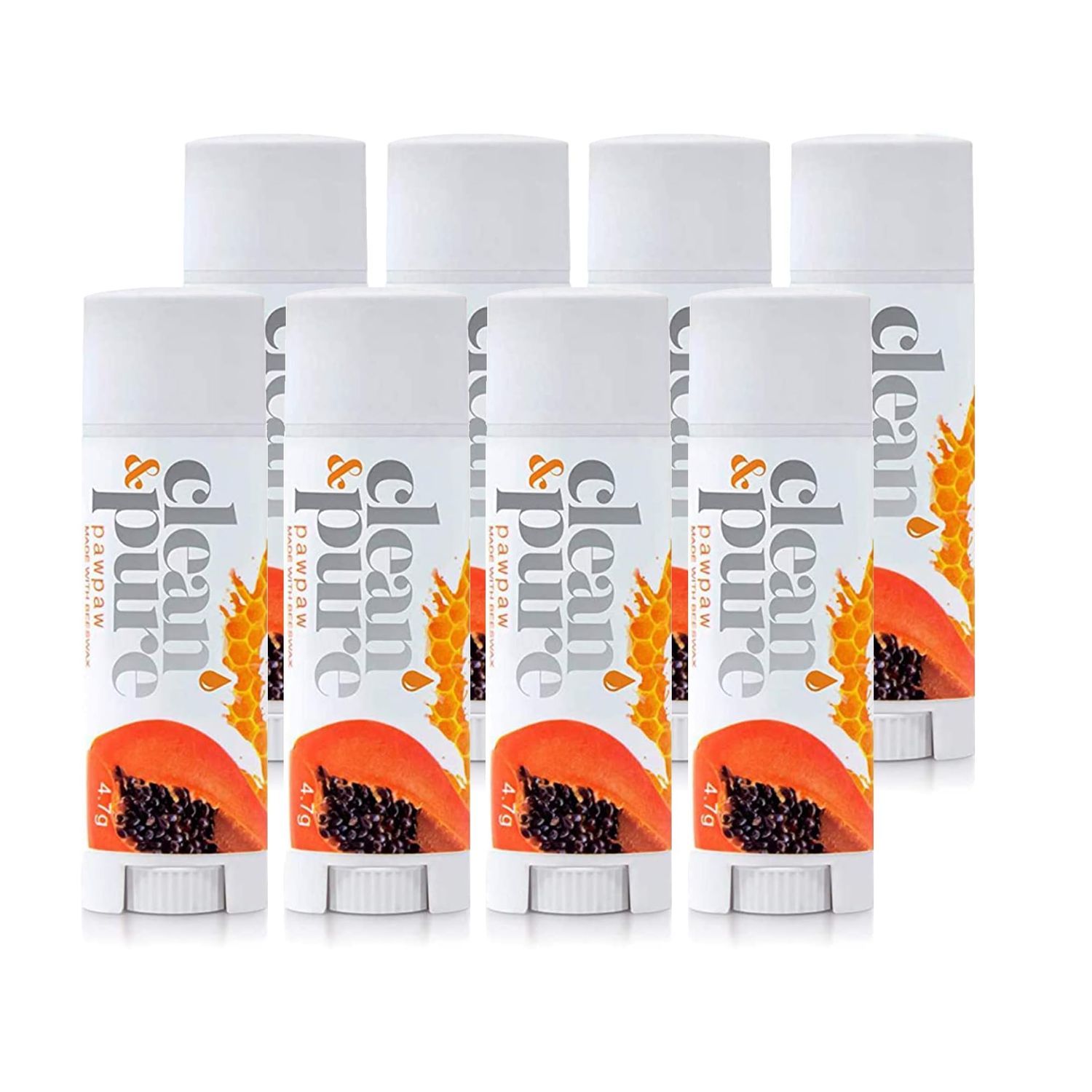 Clean &amp; Pure Lip Balm 8-Pack (Pawpaw) | Lip Care Set With 100 All Natural Beeswax and Vitamin E Oil | Flavored Lip Balm for Dry, Chapped Lips | Made in Australia
