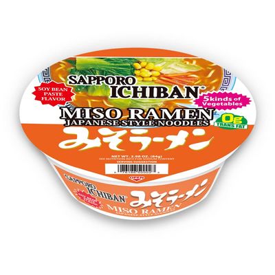 SAPPORO ICHIBAN Miso Ramen Bowl (Donburi) Noodles, No. 1 Tasting Japanese Instant Cup Noodles (2.94 oz x 12 Bowls) (Miso)