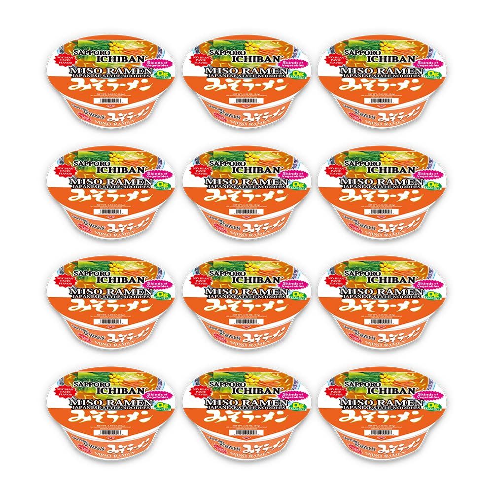 SAPPORO ICHIBAN Miso Ramen Bowl (Donburi) Noodles, No. 1 Tasting Japanese Instant Cup Noodles (2.94 oz x 12 Bowls) (Miso)