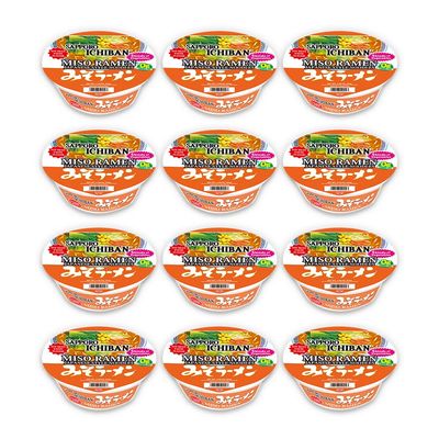 SAPPORO ICHIBAN Miso Ramen Bowl (Donburi) Noodles, No. 1 Tasting Japanese Instant Cup Noodles (2.94 oz x 12 Bowls) (Miso)