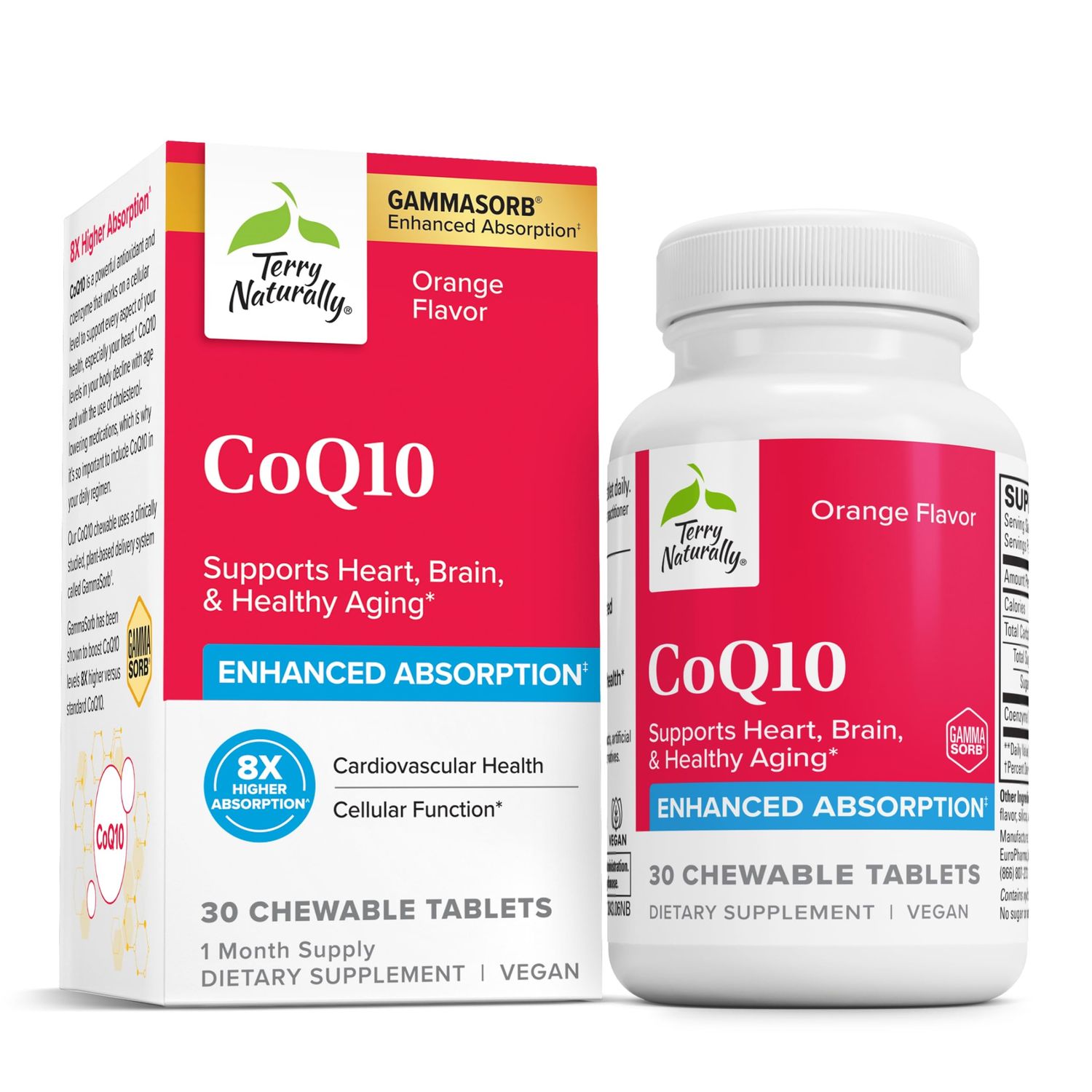 Terry Naturally CoQ10 Chewables - Cellular Energy Support Supplement - Higher Absorption CoQ10 Chewable Supplement - Nutritional Supplement to Aid Healthy Aging &amp; Brain Health - 30 Chewables