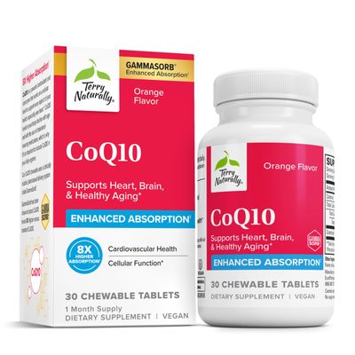 Terry Naturally CoQ10 Chewables - Cellular Energy Support Supplement - Higher Absorption CoQ10 Chewable Supplement - Nutritional Supplement to Aid Healthy Aging &amp; Brain Health - 30 Chewables