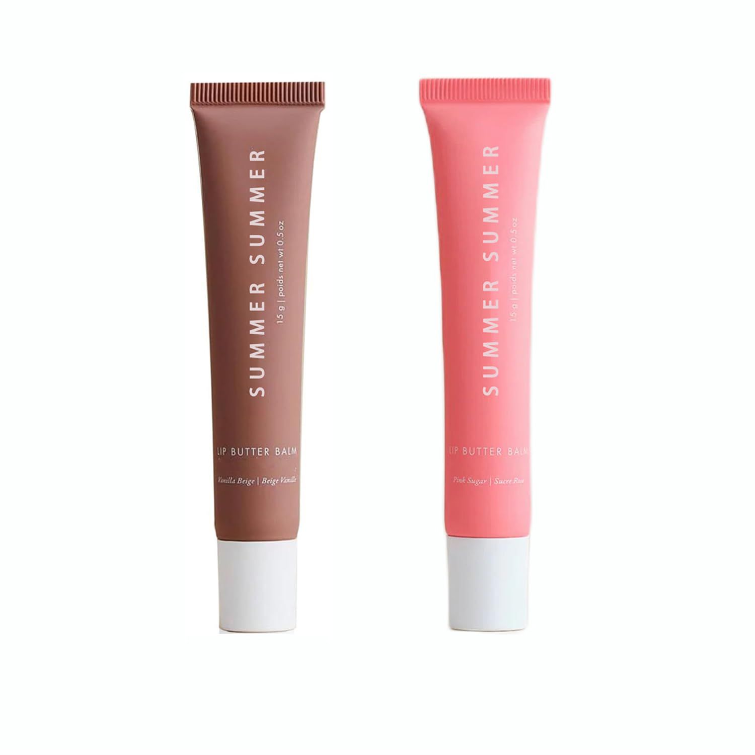 2 PCS Summer Lip Butter Balm, Conditioning Lip Gloss Lip Balm for Dry Lip, Soothing Lip Care (Pink SugarVanilla Beige, 15g)