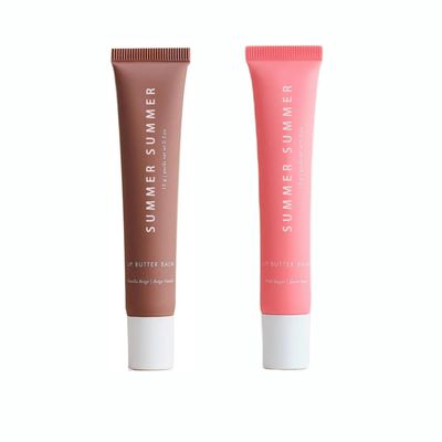 2 PCS Summer Lip Butter Balm, Conditioning Lip Gloss Lip Balm for Dry Lip, Soothing Lip Care (Pink SugarVanilla Beige, 15g)