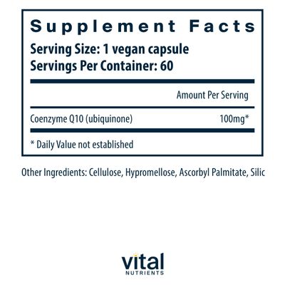 Vital Nutrients CoQ10 100mg | Vegan Supplement | CoEnzyme Q10 from Ubiquinone | Potent Antioxidant to Support Heart Health and Energy Levels | Gluten, Dairy and Soy Free | Non-GMO | 60 Capsules