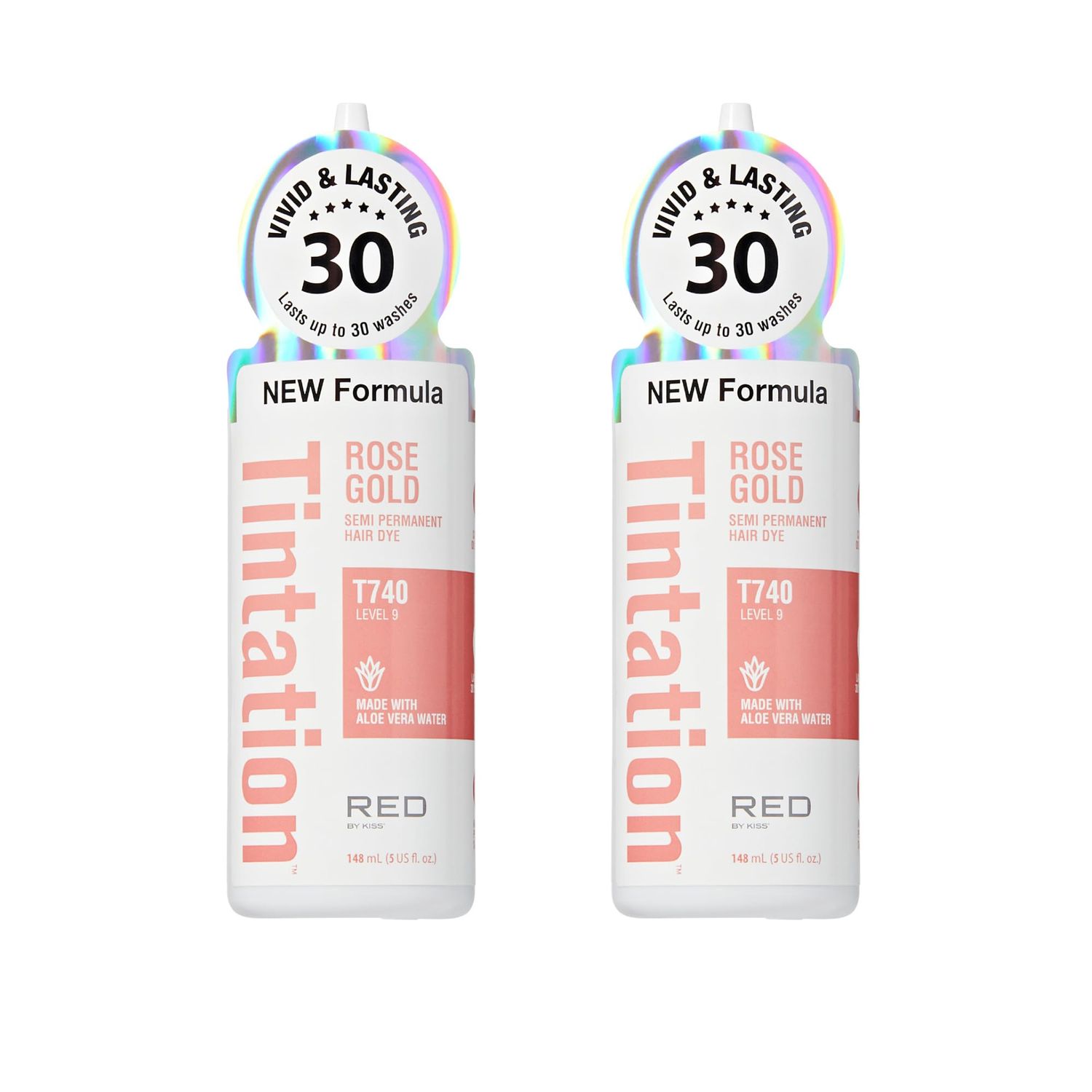 Red by Kiss Tintation Semi-Permanent Hair Color, Aloe Vera Water Based, Argan Oil, Olive Oil, Collagen &amp; Keratin, Long-Lasting Color Dye (Rose Gold, 2 Pk, 5 Fl Oz)