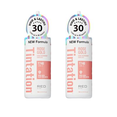 Red by Kiss Tintation Semi-Permanent Hair Color, Aloe Vera Water Based, Argan Oil, Olive Oil, Collagen &amp; Keratin, Long-Lasting Color Dye (Rose Gold, 2 Pk, 5 Fl Oz)