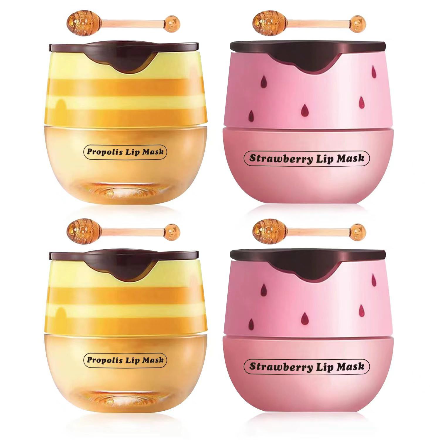 4 Pcs Strawberry &amp; Honey Lip Balm, Vitamin E Lip Masks Moisturizing Propolis Sleeping Lip Mask, Hydrating &amp; Prevention Dry and Cracked Lip Scrubs Exfoliator (2 Pack Strawberry 2 Pack Honey)
