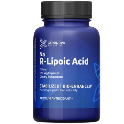 Geronova Research Bio-Enhanced R-Lipoic Acid, 115 mg Capsules - 4 Month Supply - Stabilized R Alpha Lipoic Acid Supplement with Enhanced Absorption - 120 Count