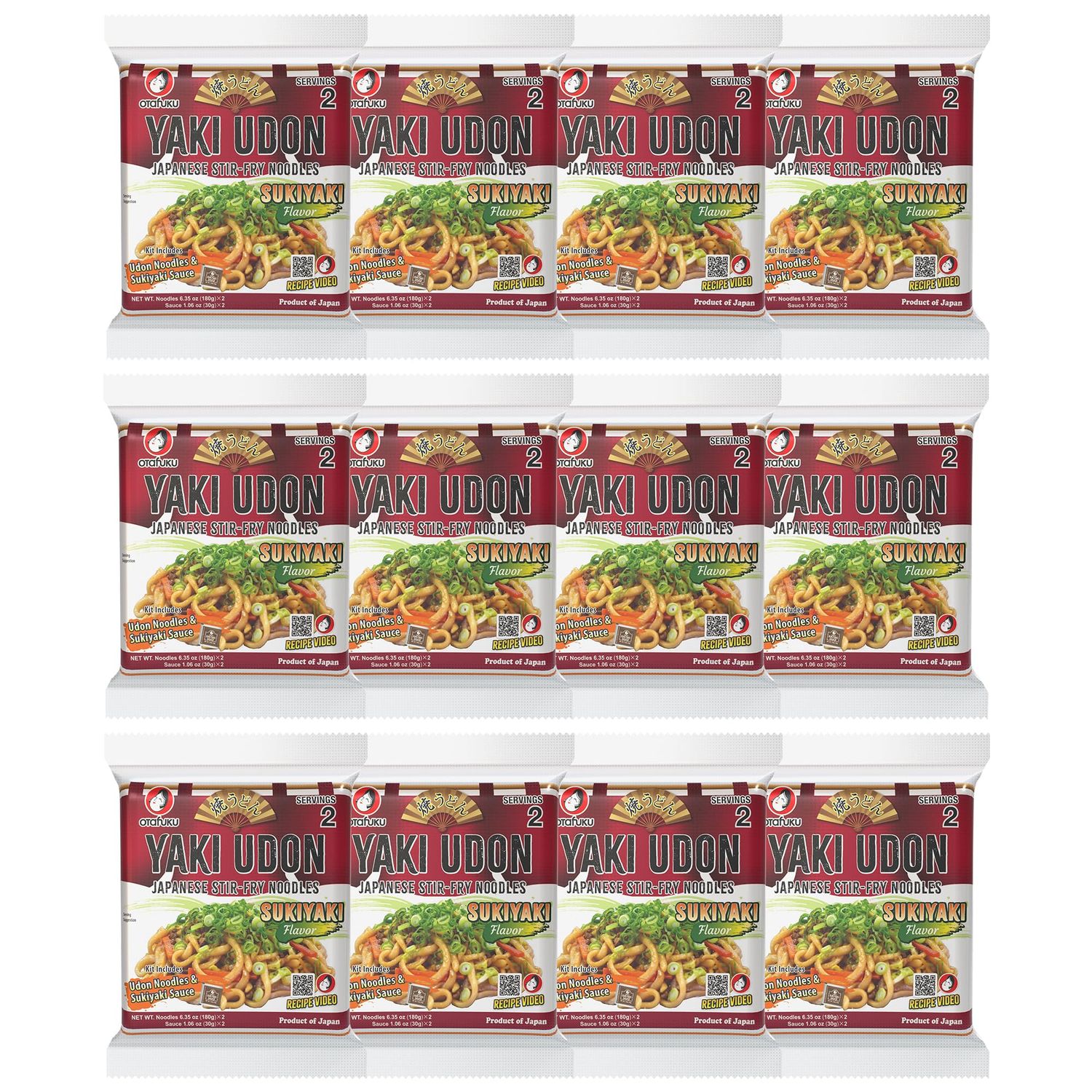 Otafuku Yaki Udon Japanese Stir-Fry Noodles Kit Sukiyaki Flavor, 2 Servings (Pack of 12)