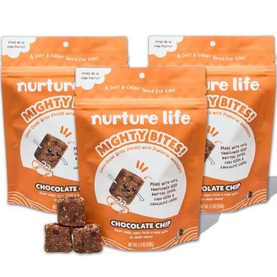 Nurture Life Mighty Bites, Chocolate Chip, 3 Pack, Healthy Snacks for Kids &amp; Toddlers Made with Oats, Chia Seeds, Dates, Chocolate Chips, Sunflower Seed Butter Plant Based, High Fiber, Low Sugar Snack