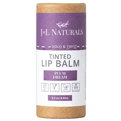 J&amp;L Naturals Tinted Lip Balm | Vegan &amp; Cruelty Free Lip Stain | Zero Waste Makeup | Plastic-Free, Hydrating &amp; Moisturizing Lip Tint | Made in US (Single (1-Pack), Plum Dream)