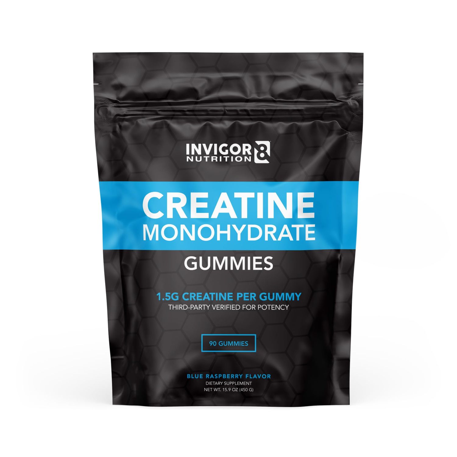 INVIGOR8 Creatine Gummies, Non GMO Creatine Monohydrate for Men and Best Creatine for Women, 4.5 Grams of Creatine Per Serving 90 Gummies, Halal Gluten Free Vegan, Low Sugar, Blue Raspberry