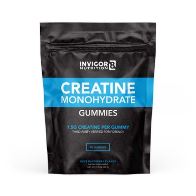 INVIGOR8 Creatine Gummies, Non GMO Creatine Monohydrate for Men and Best Creatine for Women, 4.5 Grams of Creatine Per Serving 90 Gummies, Halal Gluten Free Vegan, Low Sugar, Blue Raspberry