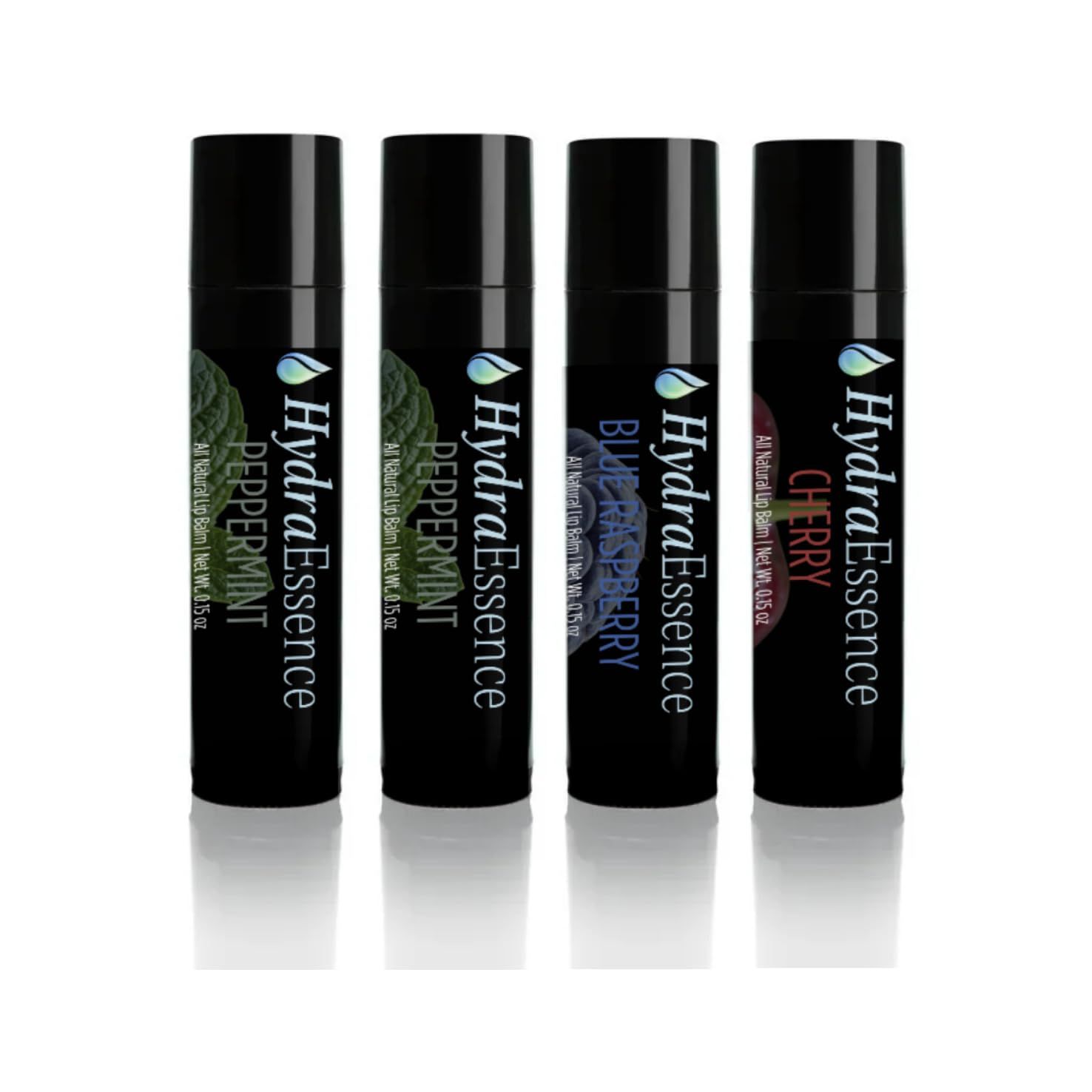 HydraEssence Vibrant Favorites | Long-Lasting Lip Balm for Dry Sensitive Lips | Deep Hydration &amp; Lightweight Protection | 4-Pack - Cherry, Blue Raspberry, Peppermint (2)