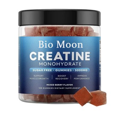 Bio Moon Creatine Monohydrate Gummies 5000mg for Men &amp; Women, Chewables Creatine Monohydrate for Muscle Strength, Energy Boost, Pre-Workout Supplement(120 Count)- Mixed Berries Flavour