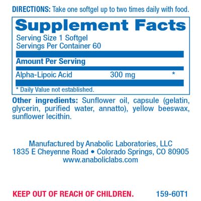 Alpha Lipoic Acid 300mg - Clinical Formula ALA Supplement for Liver Eye Brain Mitochondria Energy Antioxidant & Nerve Support - Non-GMO Soy Free & Easy to Swallow Softgels - 60 Servings