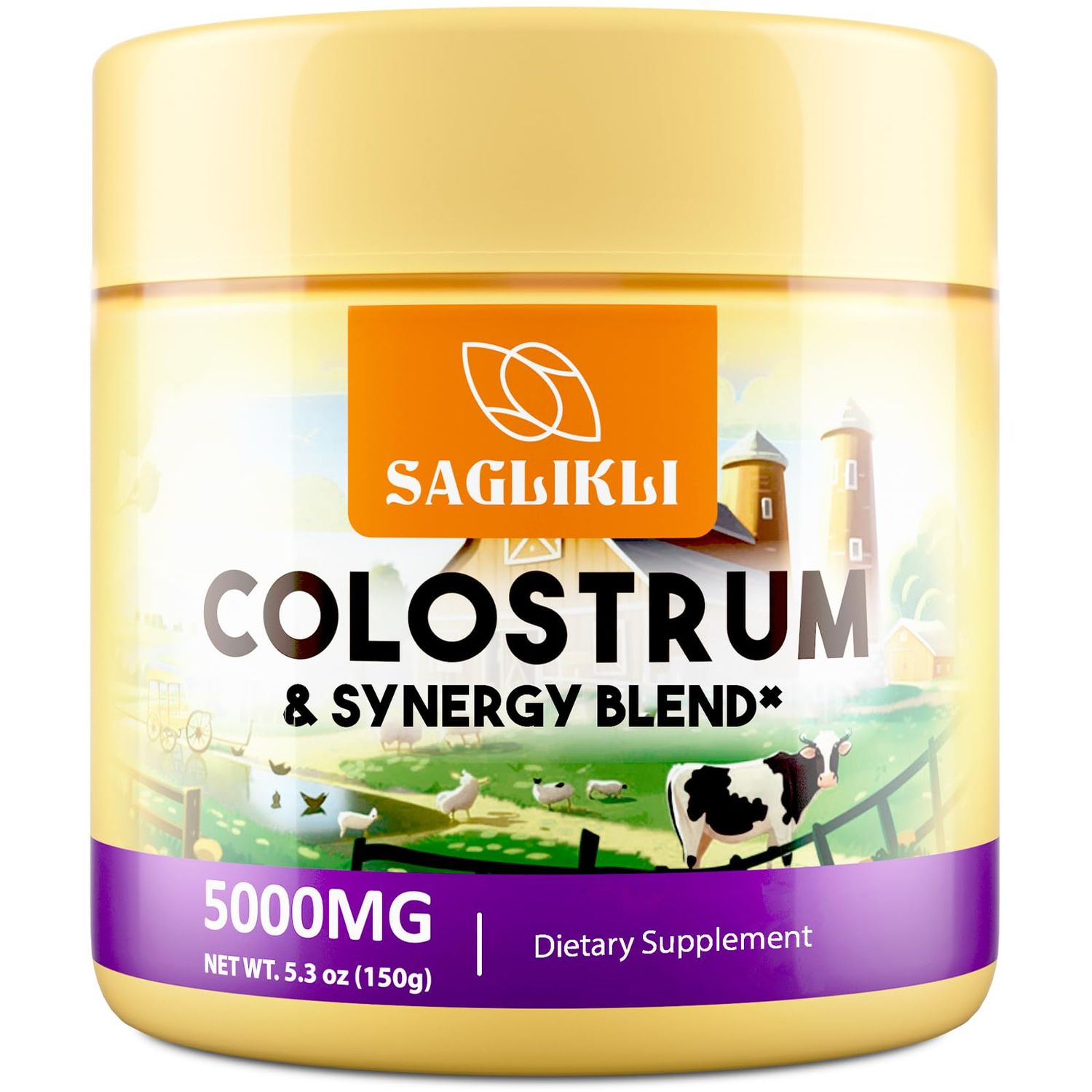 Colostrum Powder Supplement 5,000 mg, Grass-Fed Bovine Colostrum with Prebiotics, Probiotics, Lactoferrin &amp; PRP, 30 Servings