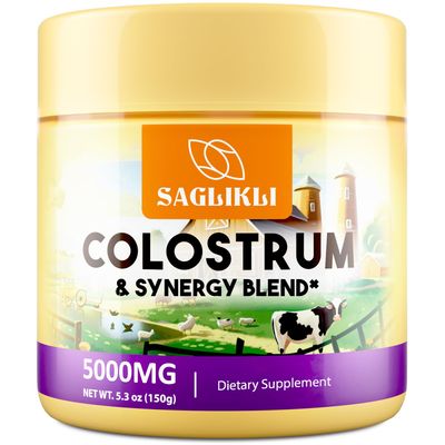 Colostrum Powder Supplement 5,000 mg, Grass-Fed Bovine Colostrum with Prebiotics, Probiotics, Lactoferrin &amp; PRP, 30 Servings