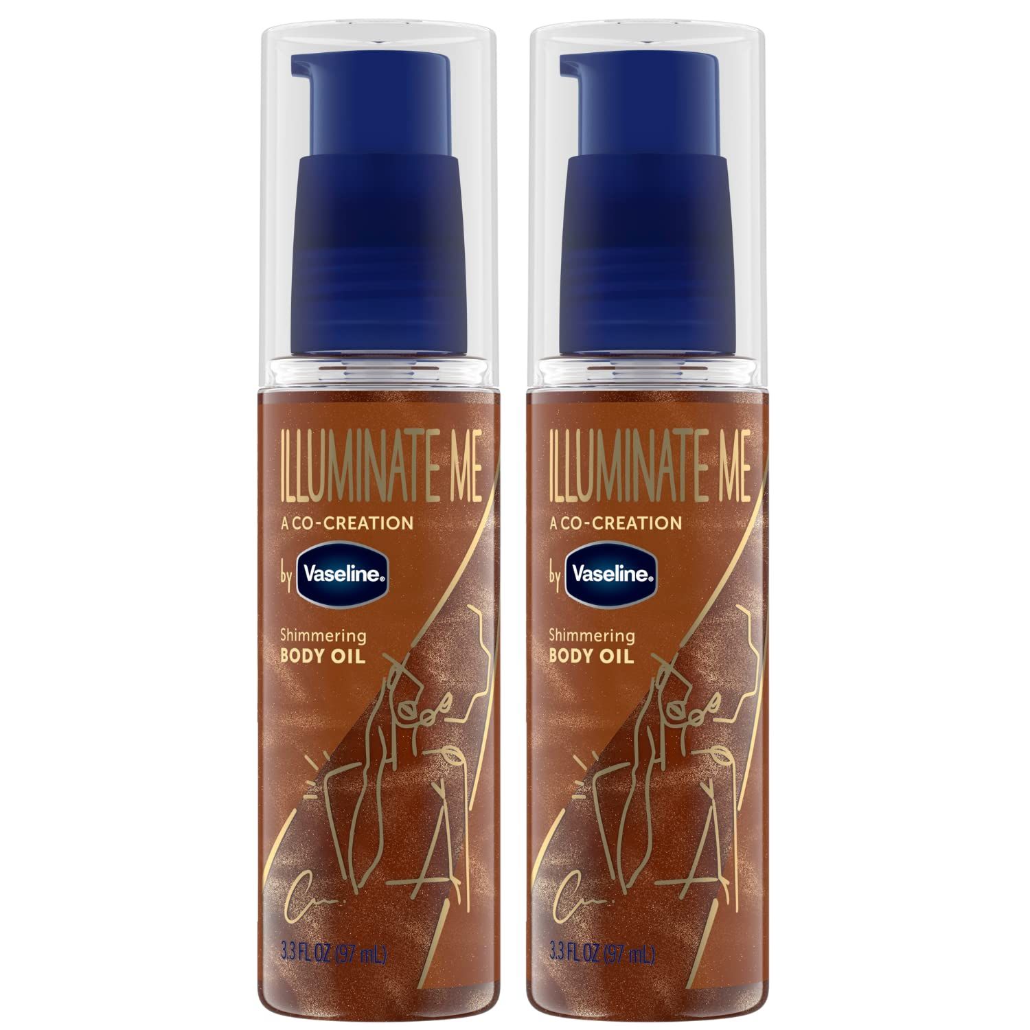 Vaseline Illuminate Me Shimmering Body Oil 3, Travel-Friendly 2-Pack - Glow Up Essentials for Melanin-Rich Skin, 3.3 Oz Ea