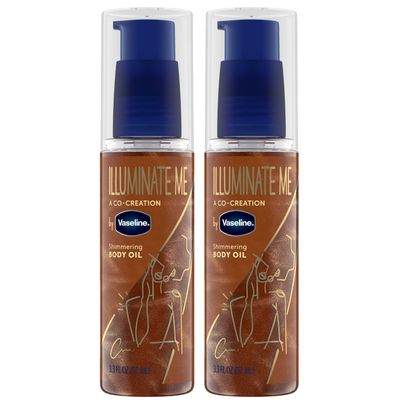 Vaseline Illuminate Me Shimmering Body Oil 3, Travel-Friendly 2-Pack - Glow Up Essentials for Melanin-Rich Skin, 3.3 Oz Ea