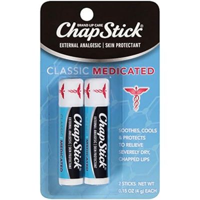 Chapstick Classic Medicated Lip Balm &amp; Skin Protectant Tube, Relieves Chapped Lips, 0.15 Ounce Each (1 Blister Pack of 2 Sticks), 2 Count (Pack of 1)