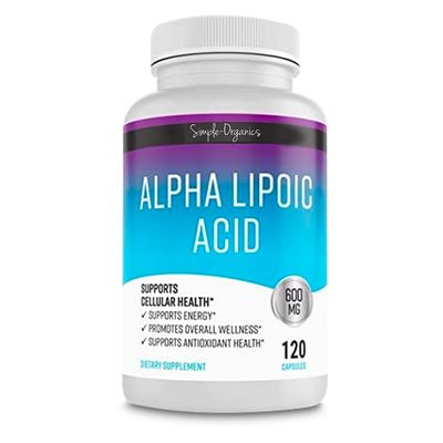 Simple-Organics Alpha Lipoic Acid Supplement, Antioxidant and Energy Support, Non-GMO Pills for Overall Wellness, No Gluten and Soy, 600mg per Serving, 120 Vegan Capsules