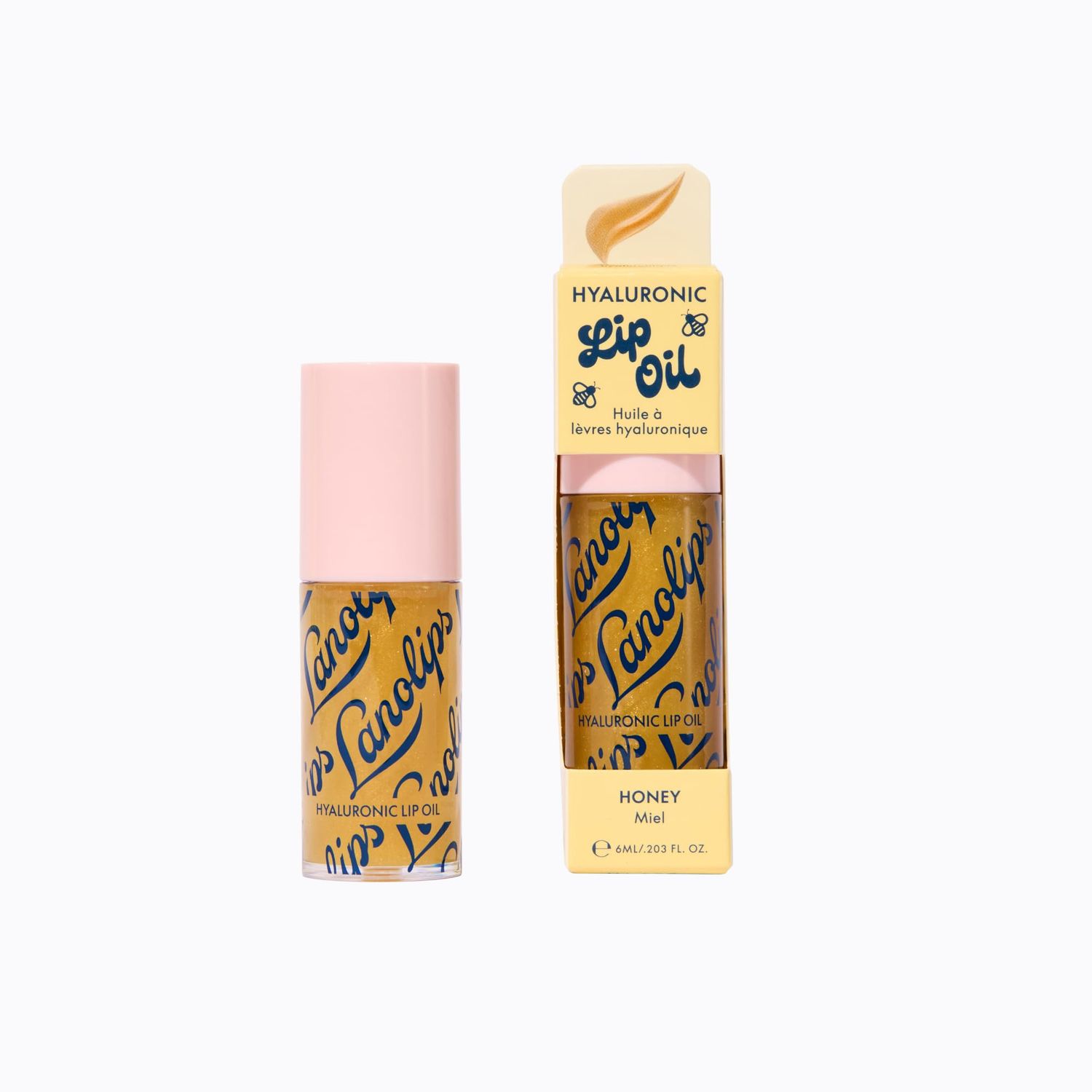 Lanolips Hydrating Lip Oil - Plumping Lip Gloss Infused with Lanolin Oil, Hyaluronic Acid &amp; Vitamin E - Non-Sticky, Glossy Finish Beauty Products - Honey (0.2 Fl oz)