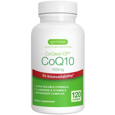 Igennus Advanced CoQ10 100mg, 5X Bioavailability CoQsol-CF Boosted with D-Limonene, 120 1-a-Day Servings, Heart &amp; Energy, Ubiquinone Coenzyme Q10 &amp; Vitamin E Antioxidant
