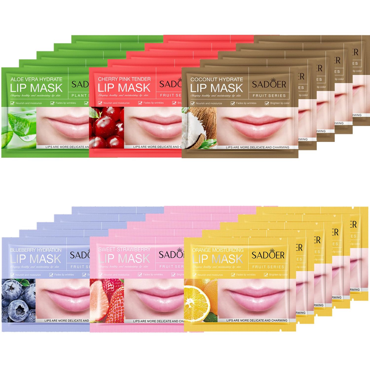 30 PCS Moisturizing Lip Mask 6 Flavours Crystal Lip Care Gel Pads Mask Bulk for Moisturizing &amp; Reducing Wrinkle Patches Exquisite Remove Dead Skin Moisture Essence Sleepover Makeup Party Supplies