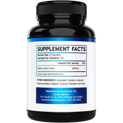 Alpha Lipoic Acid 600mg per Serving 60 Capsules - Potent Antioxidant for Neuropathy and Cardiovascular Health (ALA Supplement) - Third Party Tested, Non-GMO, Gluten Free, Vegan &amp; USA Made