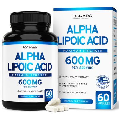 Alpha Lipoic Acid 600mg per Serving 60 Capsules - Potent Antioxidant for Neuropathy and Cardiovascular Health (ALA Supplement) - Third Party Tested, Non-GMO, Gluten Free, Vegan &amp; USA Made