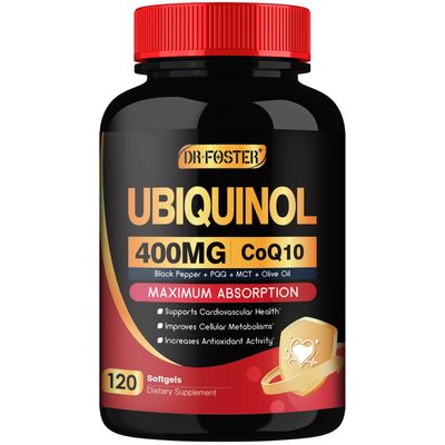 DRFOSTER Coq10 400mg Softgels Ubiquinol - Co Q 10 Supplement Coenzyme q10 Cq10 400mg Plus Vitamin E, PQQ, Black Pepper for Heart Health, 120 Counts