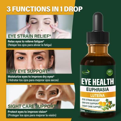 Verdeherb Eyebright Herb Eye Health Drops, Bilberry &amp; Lutein Liquid Extract Herbal Supplement for Eye Strain Relief &amp; Sight Care Support. Euphrasia Officinalis, Arndanos, Lutena para Los Ojos. 2oz