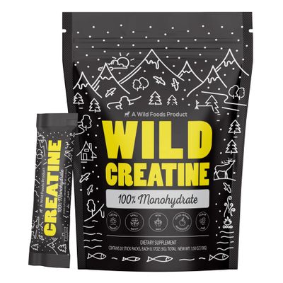 Wild Foods 100 Creatine Monohydrate Powder Packets - 20 Packets - for Brain, Muscle Performance &amp; Strength - Pure Creatine for Men &amp; Women, USA Made- 5g Creatina Per Serving