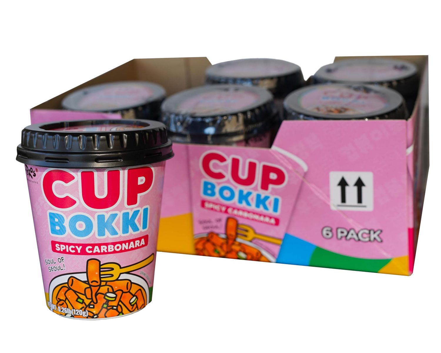 CupBokki Korean Tteokbokki Rice Cakes, Spicy Carbonara Flavor, 6 Pack - Authentic Korean Rice Cake Jjajang from the Korean Bros ()