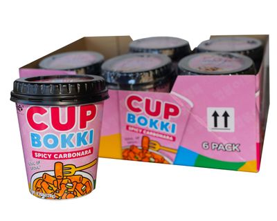 CupBokki Korean Tteokbokki Rice Cakes, Spicy Carbonara Flavor, 6 Pack - Authentic Korean Rice Cake Jjajang from the Korean Bros ()