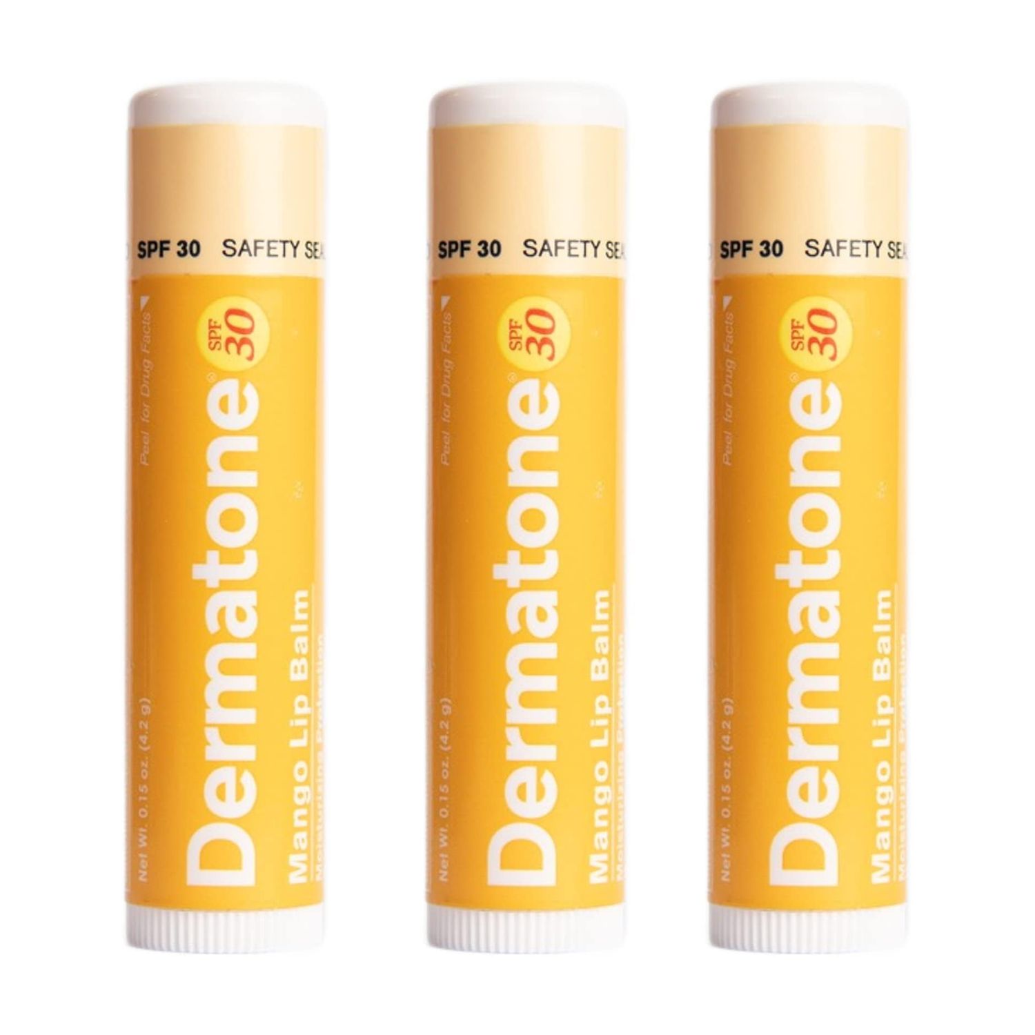 Dermatone Mango Lip Balm | Moisturizing Lip Care | Soothe &amp; Replenish Dry &amp; Chapped Lips | Aloe, Vitamin E | SPF 30 | 3-Pack (Mango, 0.15oz sticks)