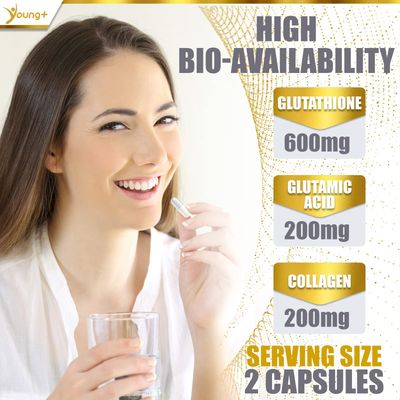 Young Glutathione, Glutamic Acid and Collagen. Antioxidant Supplement - 1000mg, 60 Capsules