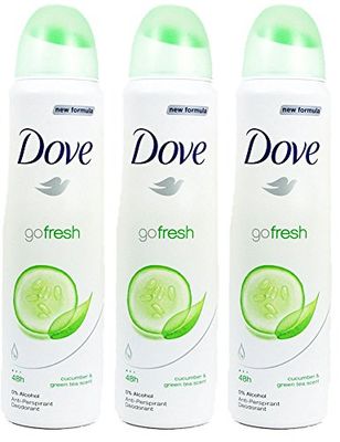 Dove body spray Anti-Perspirant/Anit-Transpirant, pack of 3X250ml/8.5oz, Cucumber &amp; green tea