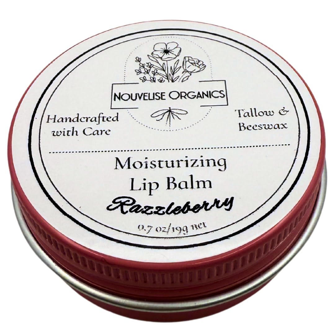 Tallow Lip Balm | 100 Organic Tallow, Organic Beeswax, Jojoba, and Shea Butter | Moisturizing Lip Care for Dry, Chapped Lips | Handcrafted in USA - Razzleberry