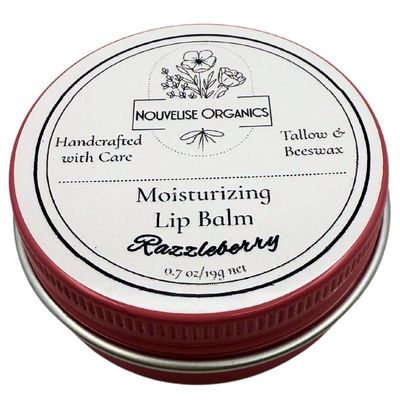 Tallow Lip Balm | 100 Organic Tallow, Organic Beeswax, Jojoba, and Shea Butter | Moisturizing Lip Care for Dry, Chapped Lips | Handcrafted in USA - Razzleberry