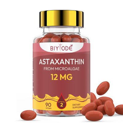 BIYODE Astaxanthin Supplements Antioxidants Softgels: Astaxanthin 12mg Max Strength from MicroAlgae Supports Skin Cardiovascular Health Improves Circulation and Immune Health (90 softgels)