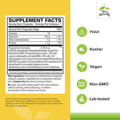 Terry Naturally Curamin - Curcumin Supplement for Circulation &amp; Endorphin Support - Support for Occasional Discomfort - Aids Healthy Muscles - 21 Capsules