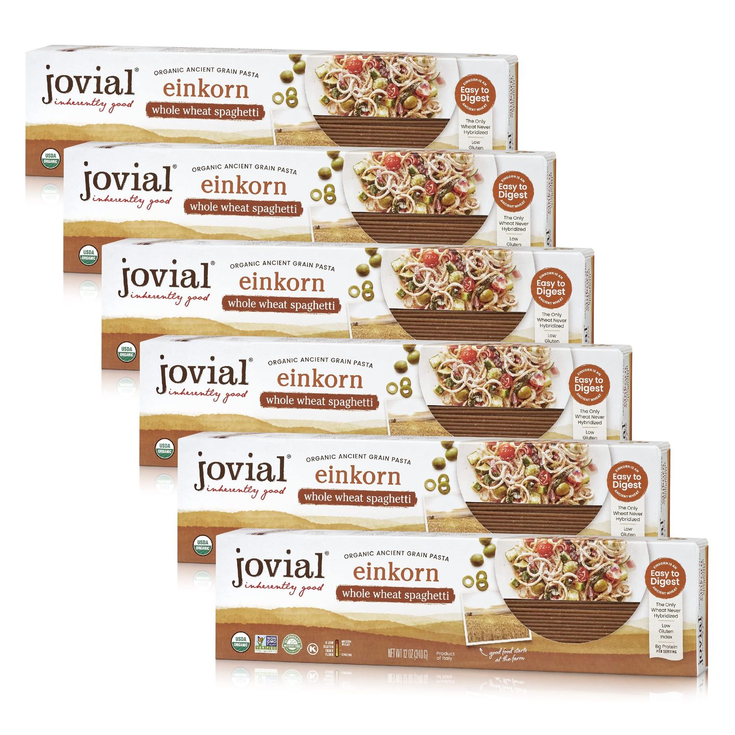 Jovial Einkorn 100 Organic Whole Grain Spaghetti - Einkorn Pasta, High Protein, Non-GMO, USDA Certified Organic, Lower Carb, Delicious Pasta Made in Italy - 12 Oz, 6 Pack