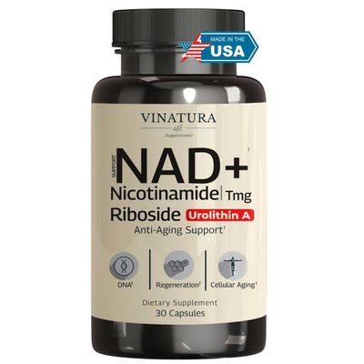 VINATURA NAD Supplement - Nicotinamide Riboside with Urolithin A, Resveratrol, TMG &amp; Quercetin - NAD for Anti-Aging Support (NMN Alternative) - 30 Vegan Capsules