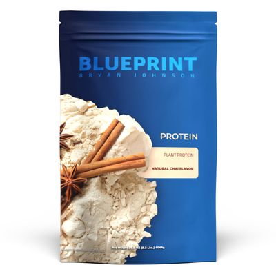 Blueprint by Bryan Johnson Vegan Protein Powder - Plant Based Hemp Protein with 27g Protein Per Serving - Low Calorie, Chai Flavored Protein for Women &amp; Men - Dairy Free, Soy Free - 15 Servings