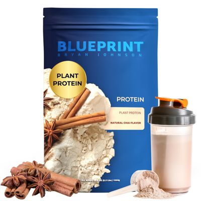 Blueprint by Bryan Johnson Vegan Protein Powder - Plant Based Hemp Protein with 27g Protein Per Serving - Low Calorie, Chai Flavored Protein for Women &amp; Men - Dairy Free, Soy Free - 15 Servings