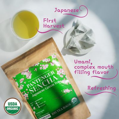 Organic Sencha Green Tea Bags| 100 Sencha Tea Bags - USDA Organic | First Harvest Japanese Green Tea | by Pantenger.