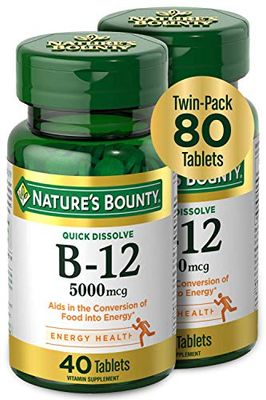Vitamin B12 by Nature&#39;s Bounty, Quick Dissolve Vitamin Supplement, Supports Energy Metabolism and Nervous System Health, 5000mcg, 40 Tablets (Pack of 2)